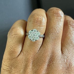 DovEggs Vintage Cluster Floral Moissanite Sterling Silver Ring